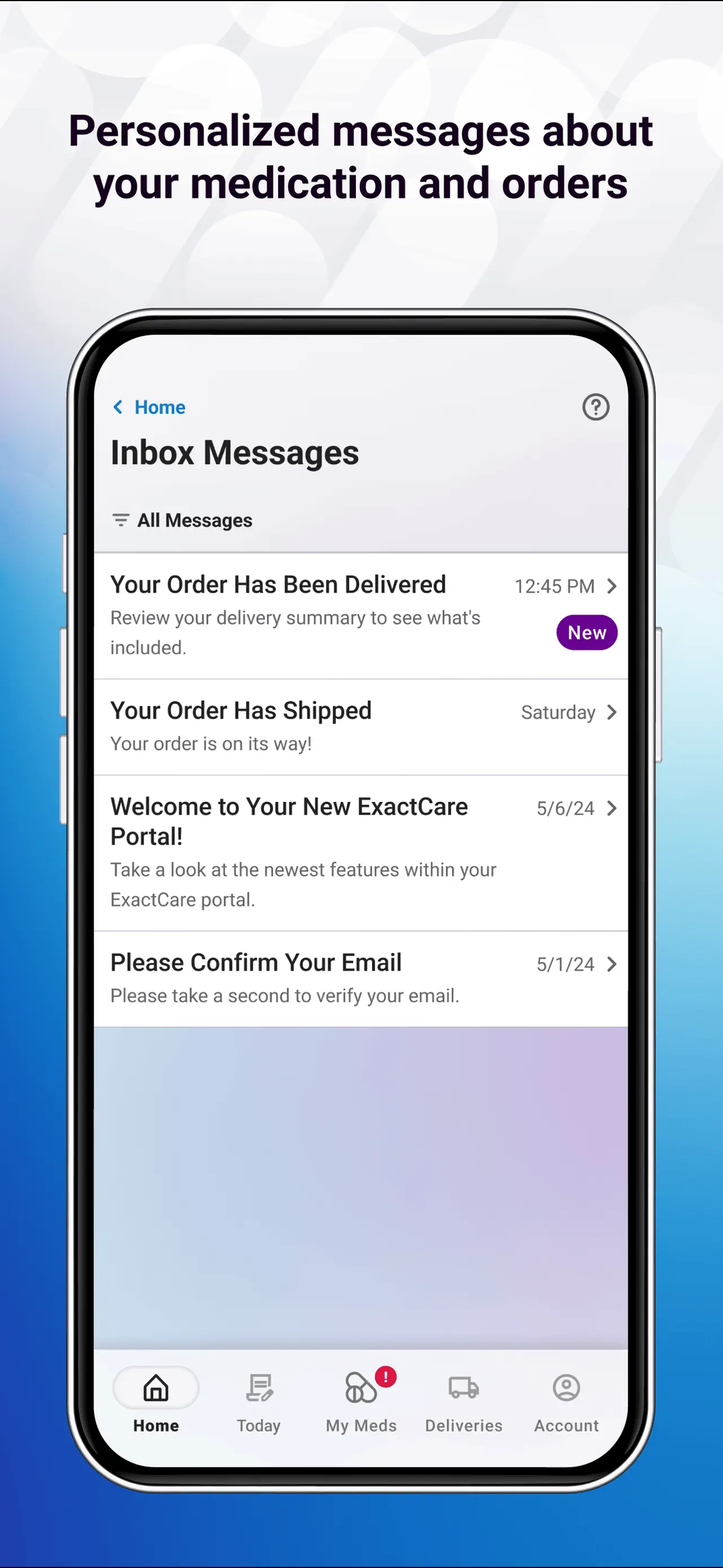ExactCare pharmacy messages and order updates
