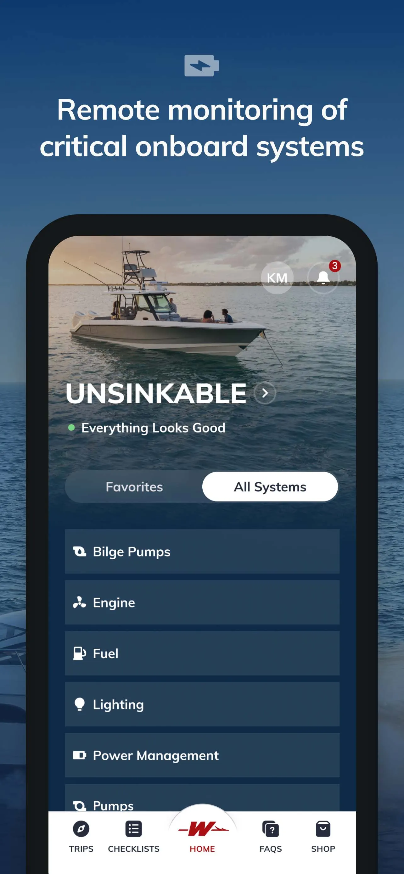 MyWhaler connected boat systems dashboard